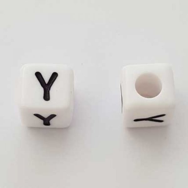 Perle Carr&eacute; Lettre Y Blanc Noir 8mm