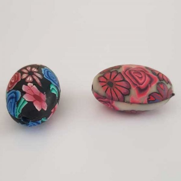 Perle Ovale p&acirc;te polym&egrave;re 19 x 29 mm Fleur N&deg;04 Lot