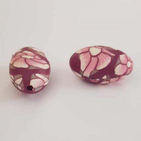 Perle Ovale p&acirc;te polym&egrave;re 19 x 29 mm Fleur N&deg;05