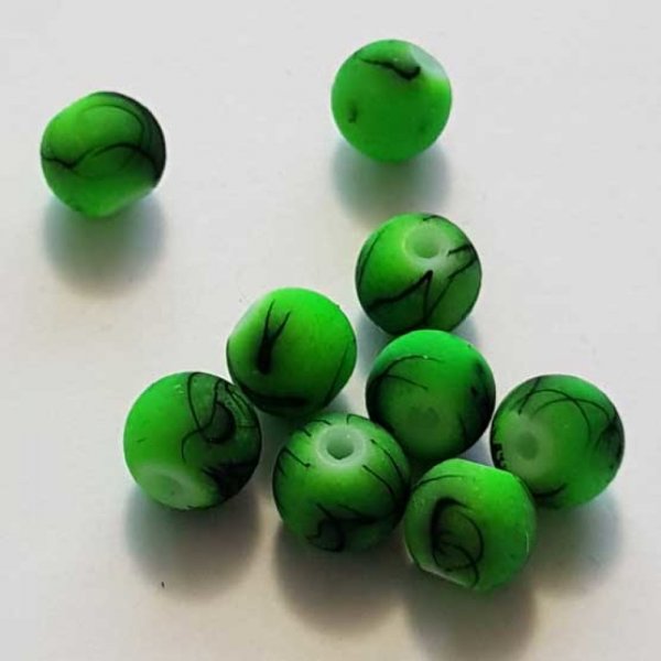 Perle Ronde effet gomme tachet&eacute; 10 mm Vert 02