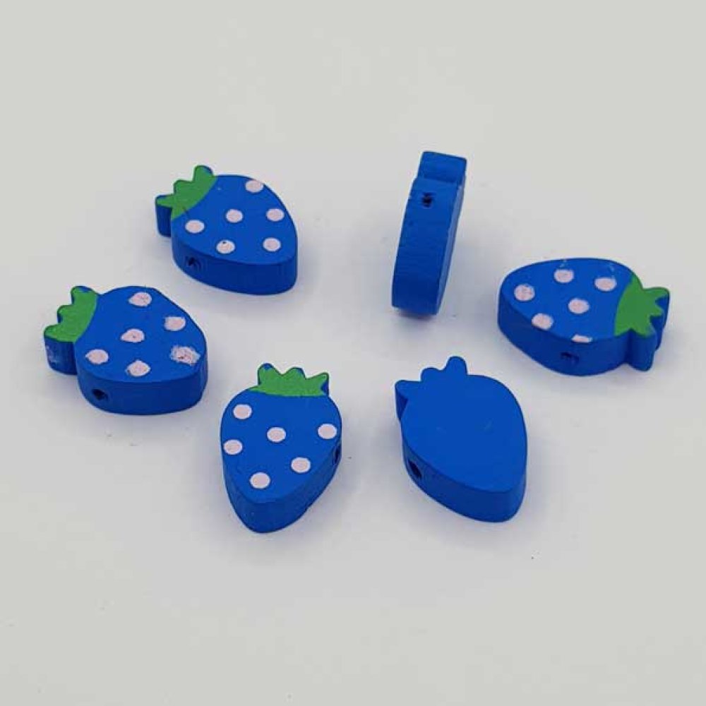 Houten kraal aardbei blauw N°01-05