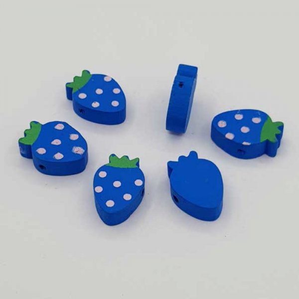 Houten kraal aardbei blauw N&deg;01-05