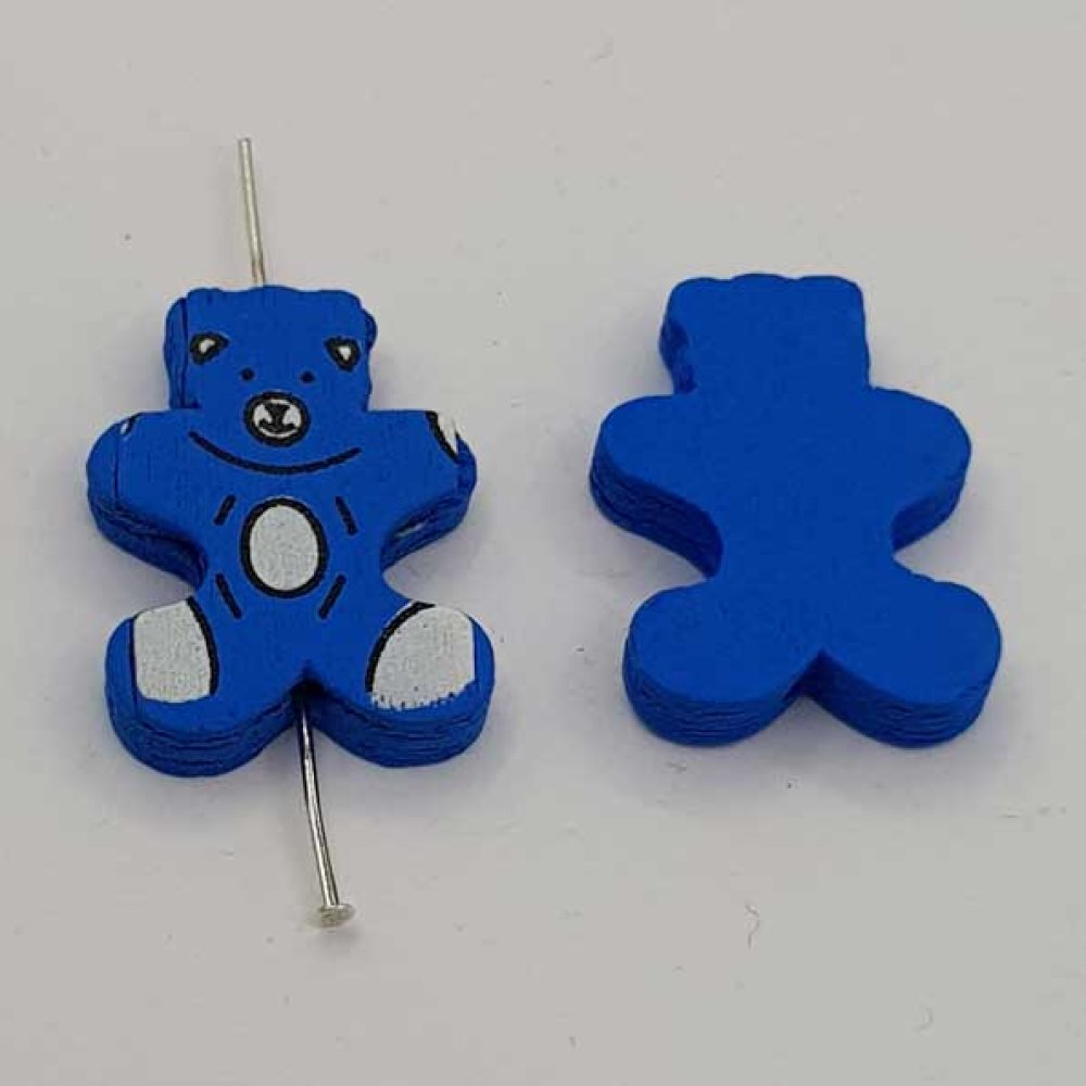 Houten kraal in de vorm van een blauwe beer N°01-08.