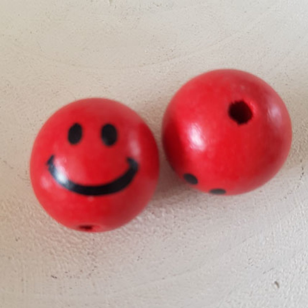 Houten kraal hoofd karakter N°03 Rood