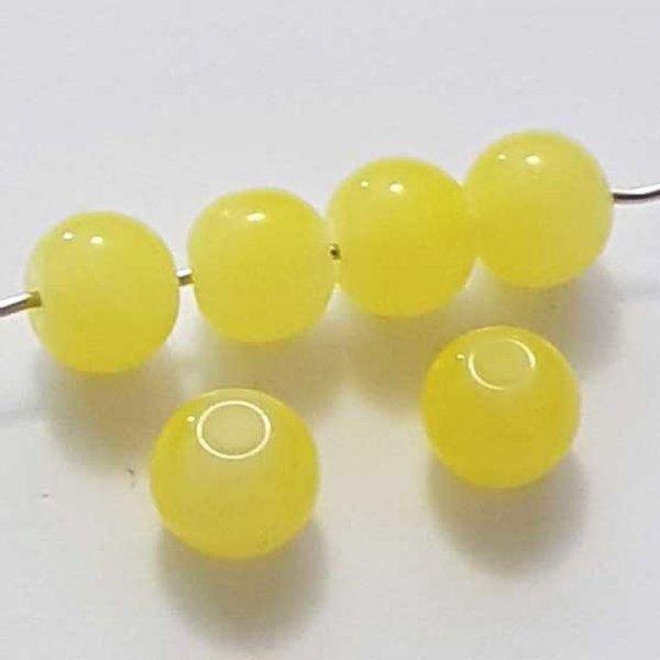 Perles Verres Rondes 08 mm Jaune 01 x 5 Pi&egrave;ces