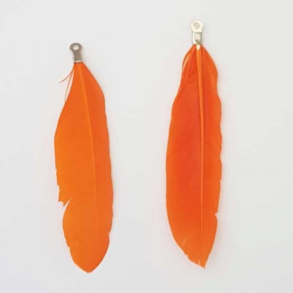 Plume 8 cm N&deg;02 Orange Avec Embout Argent&eacute;