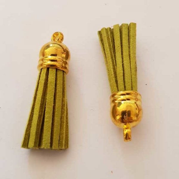 Pompon su&eacute;dine uni 38 mm N&deg;03 Kaki Clair