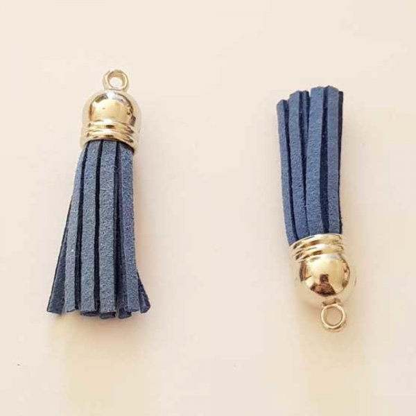 Pompon su&eacute;dine uni 43 mm N&deg;02 Bleu Fonc&eacute;