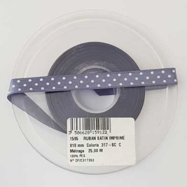 Ruban a pois bleu et blanc de 10 mm au m&egrave;tre