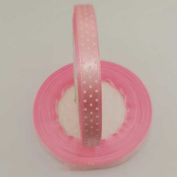 Ruban a pois rose et blanc de 10 mm au m&egrave;tre