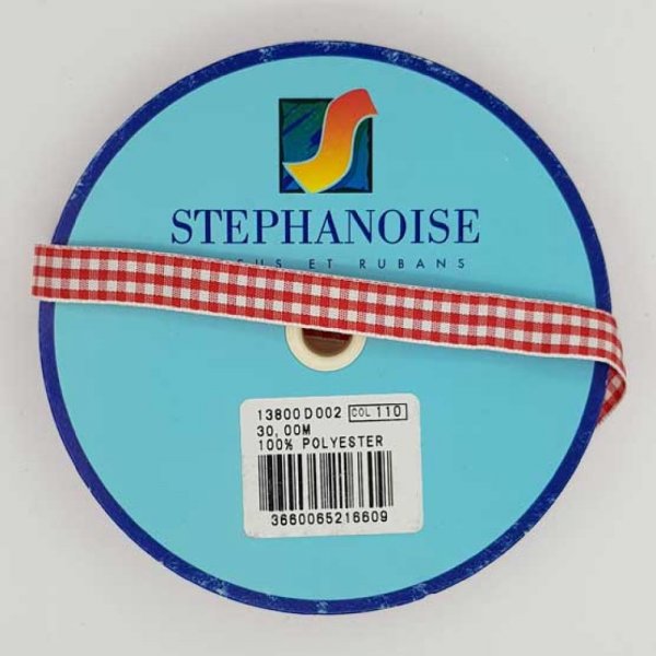 Ruban vichy rouge et blanc de 10 mm au m&egrave;tre