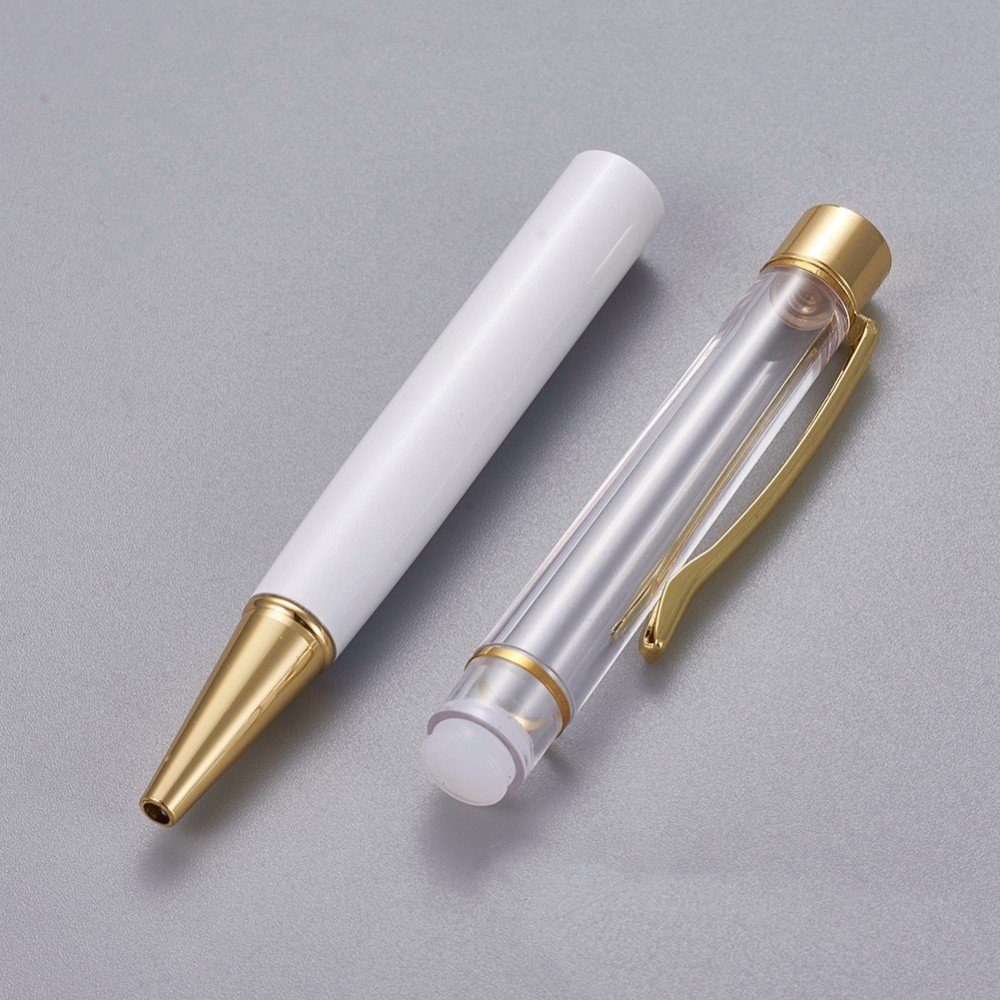 Bead decoreren pen lege buis op maat wit goud x 1 stuk
