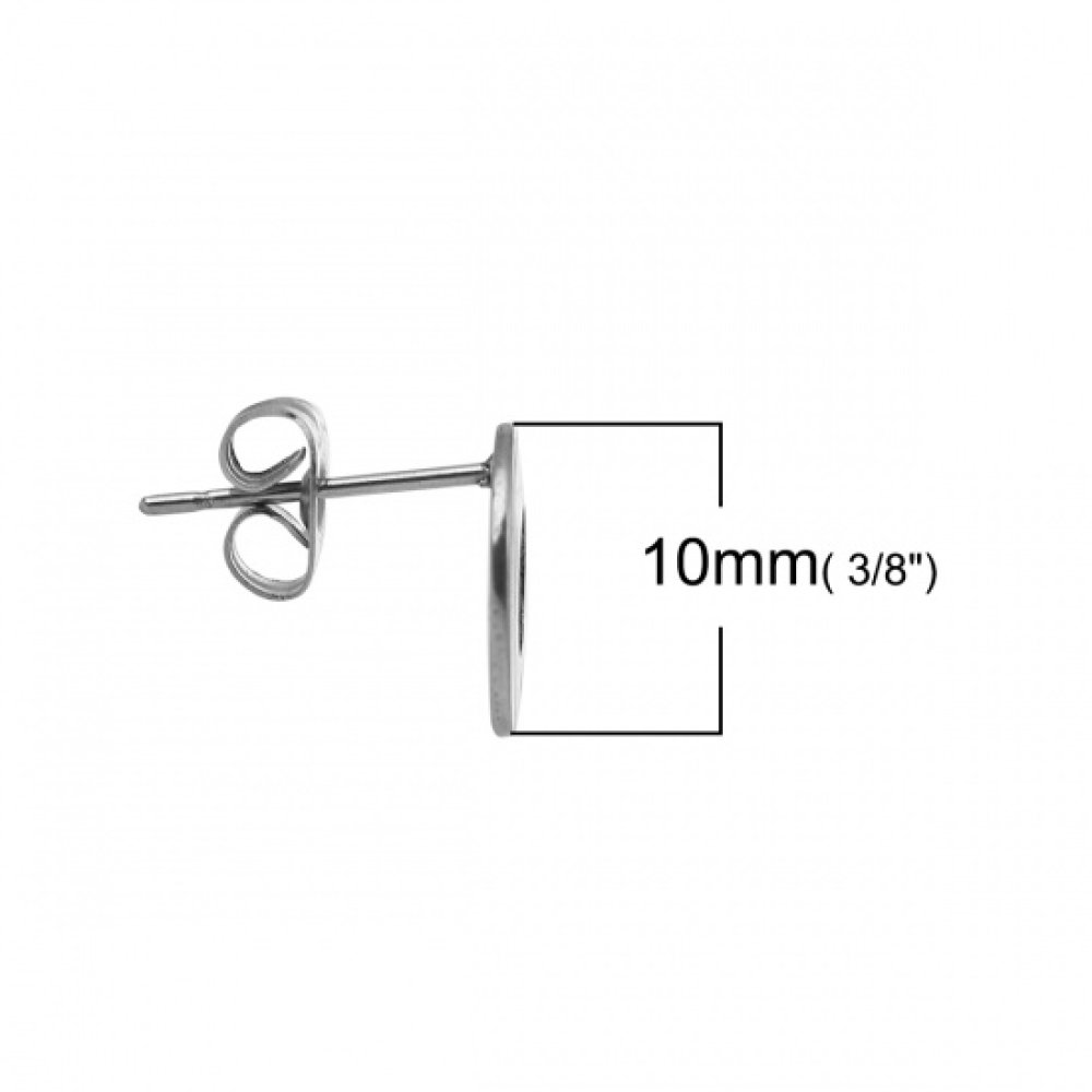 Oorbelhouder 10 mm roestvrij staal ronde chip N°04 Zilver
