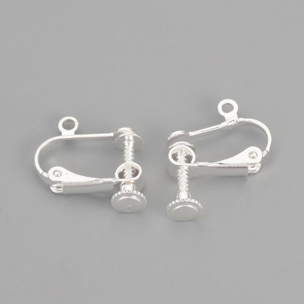 Support Boucle d'oreille Clip r&eacute;glable &agrave; vis argent&eacute; 15 x 17 mm x 1 paire