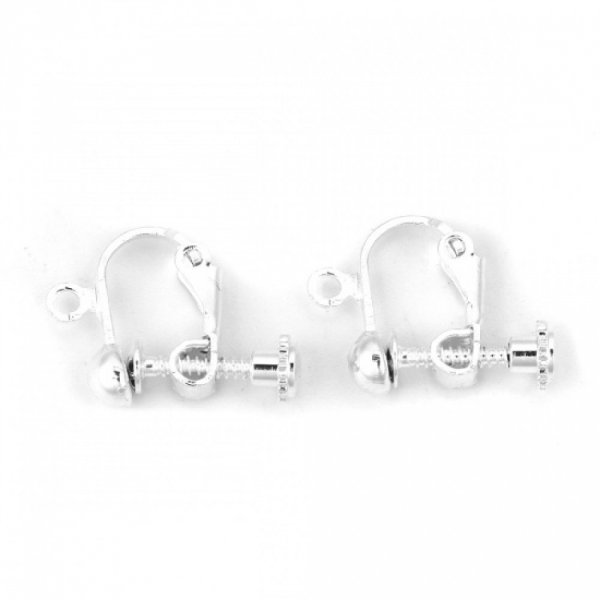 Support Boucle d'oreille Clip r&eacute;glable &agrave; vis argent&eacute; 13 x 18 mm x 1 paire