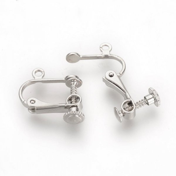 Support Boucle d'oreille Clip r&eacute;glable &agrave; vis argent Vieilli 15 x 17 mm x 1 paire