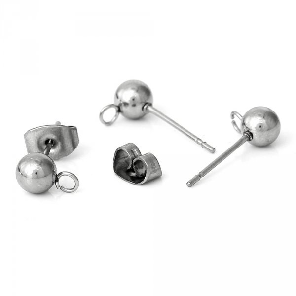 Support Boucle d'oreille puce boule ronde 5 mm en acier inoxydable N&deg;03