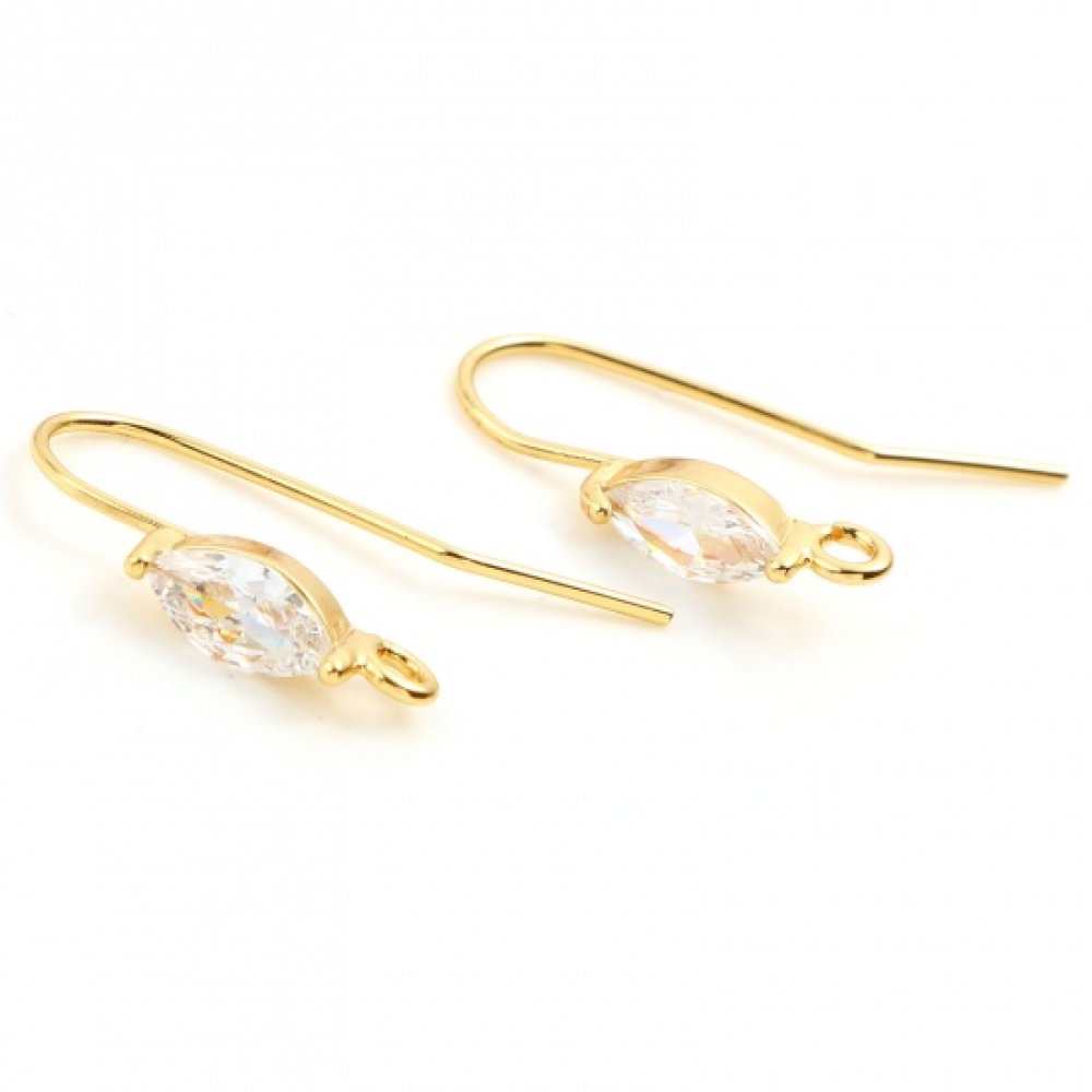Oorbelhouder N°32 18K Vergulde haak en Transparant Strass