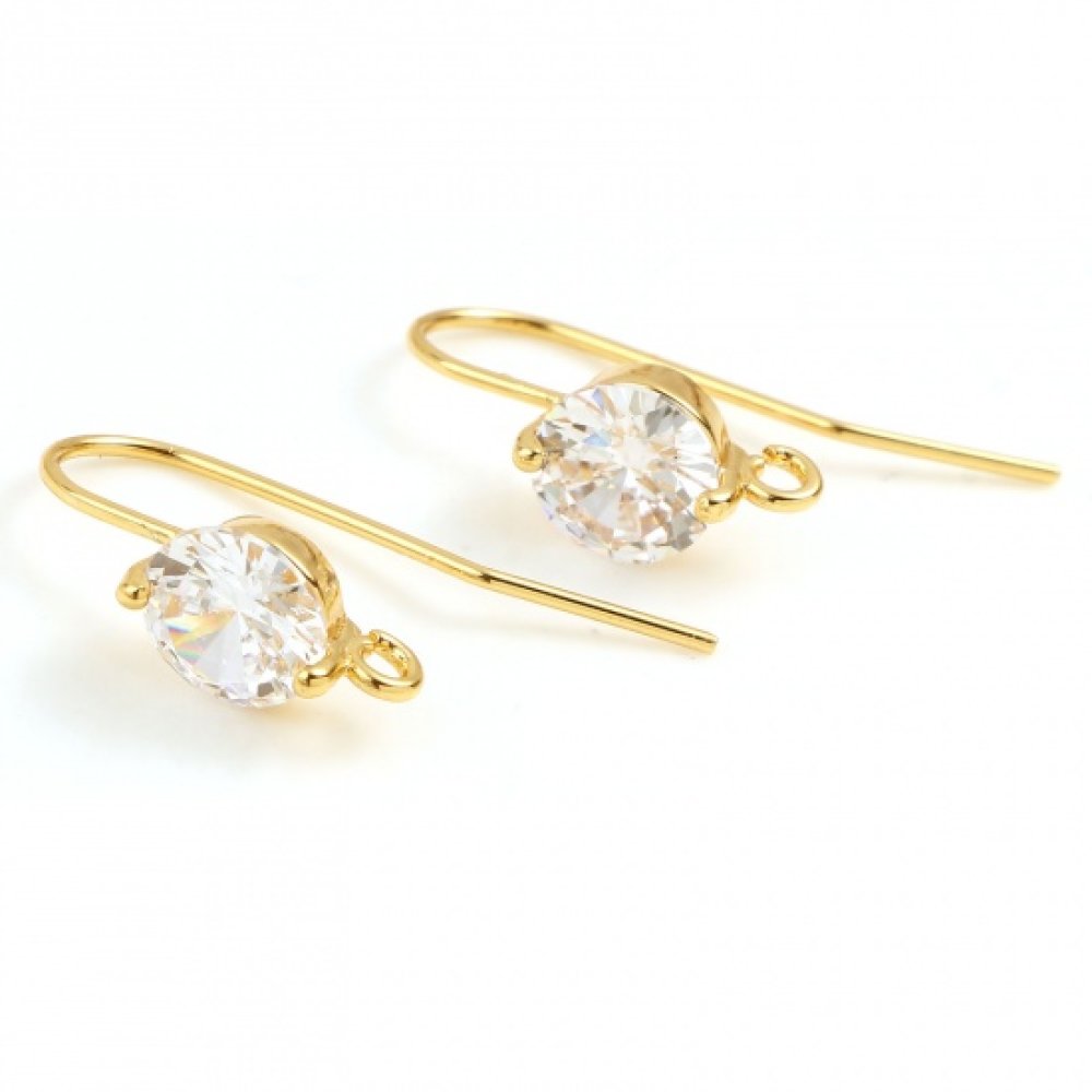 Oorbelhouder N°34 18K Vergulde haak en Transparant Strass