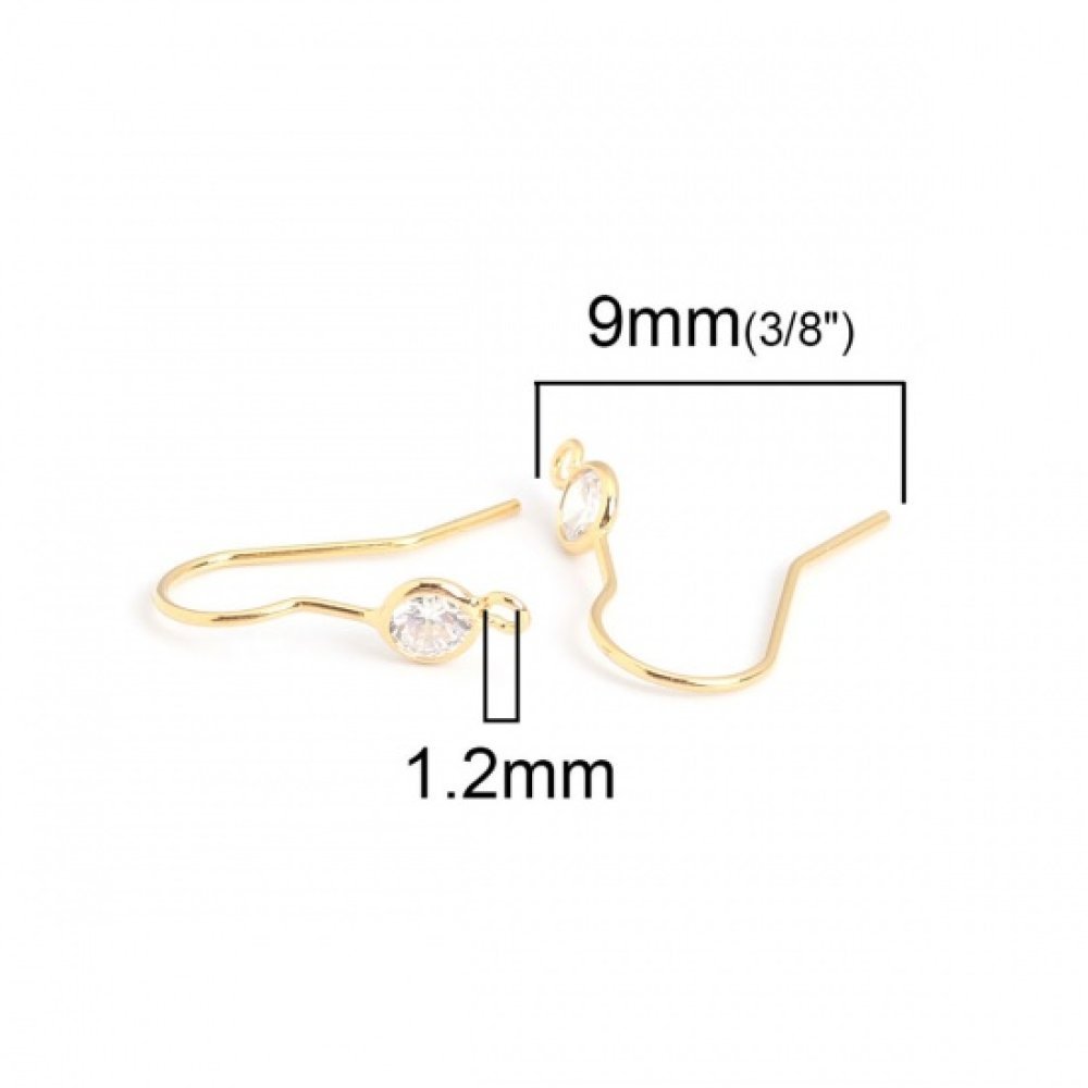Oorbelhouder N°35 18K Vergulde haak en Transparant Strass