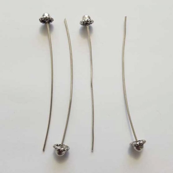 Tige / clou 54mm &agrave; t&ecirc;te boule fantaisie N&deg;02 argent Vieilli x 1 pi&egrave;ce