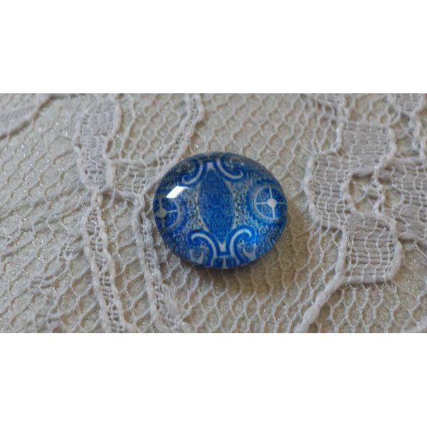 glazen cabochon rond 12mm blauwe bloem 039 