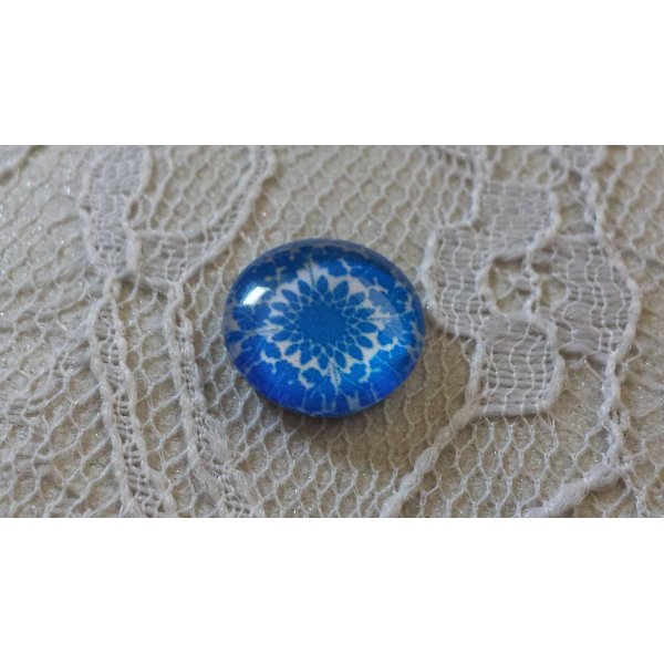 glas cabochon rond 12mm blauwe bloem 038 