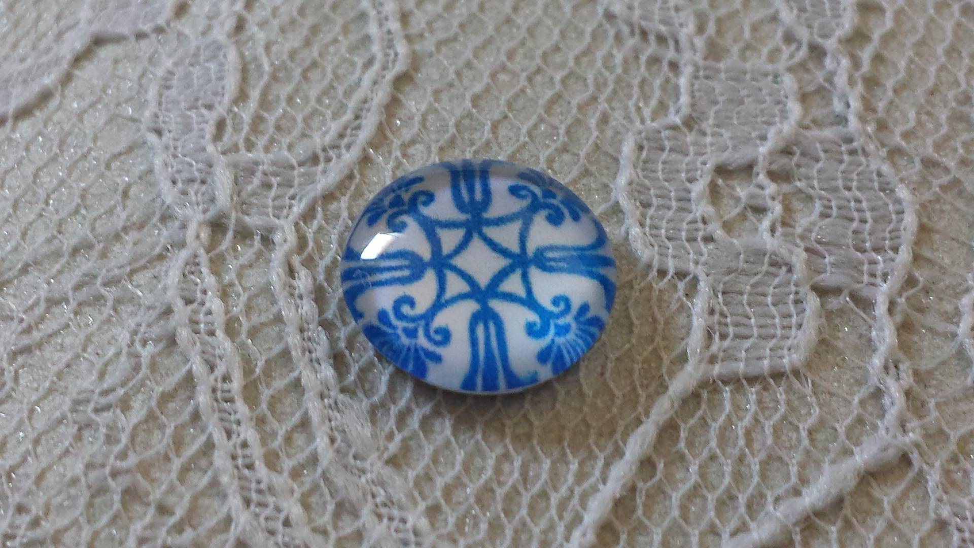 glas cabochon rond 12mm blauwe bloem 035 