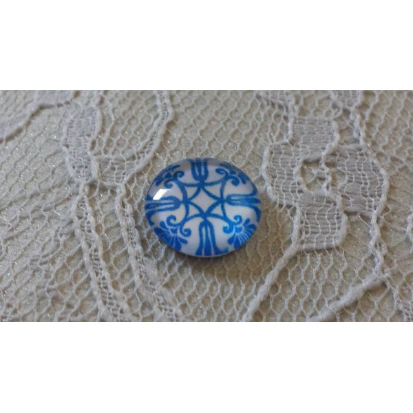 glas cabochon rond 12mm blauwe bloem 035 