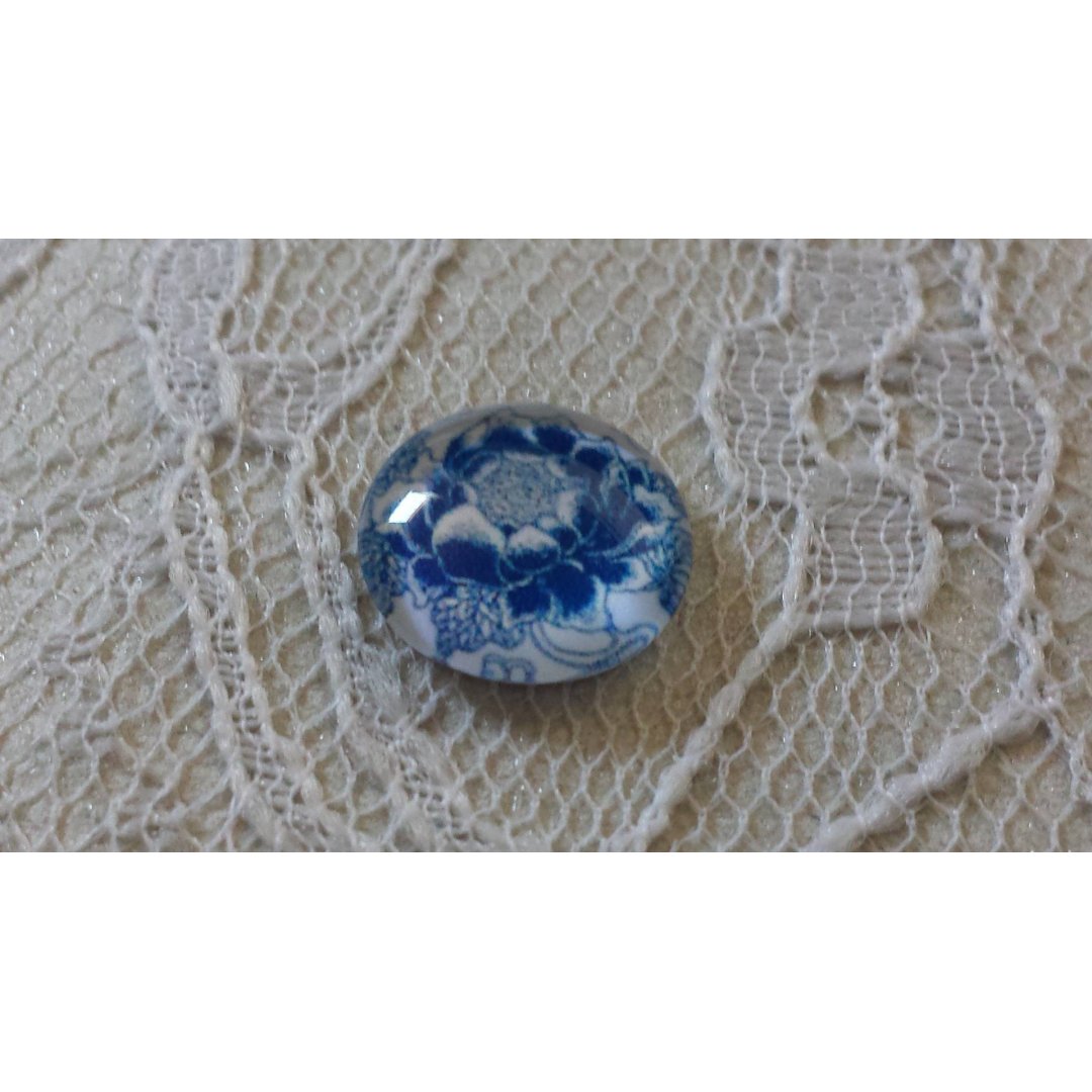 glas cabochon rond 12mm blauwe bloem 034 