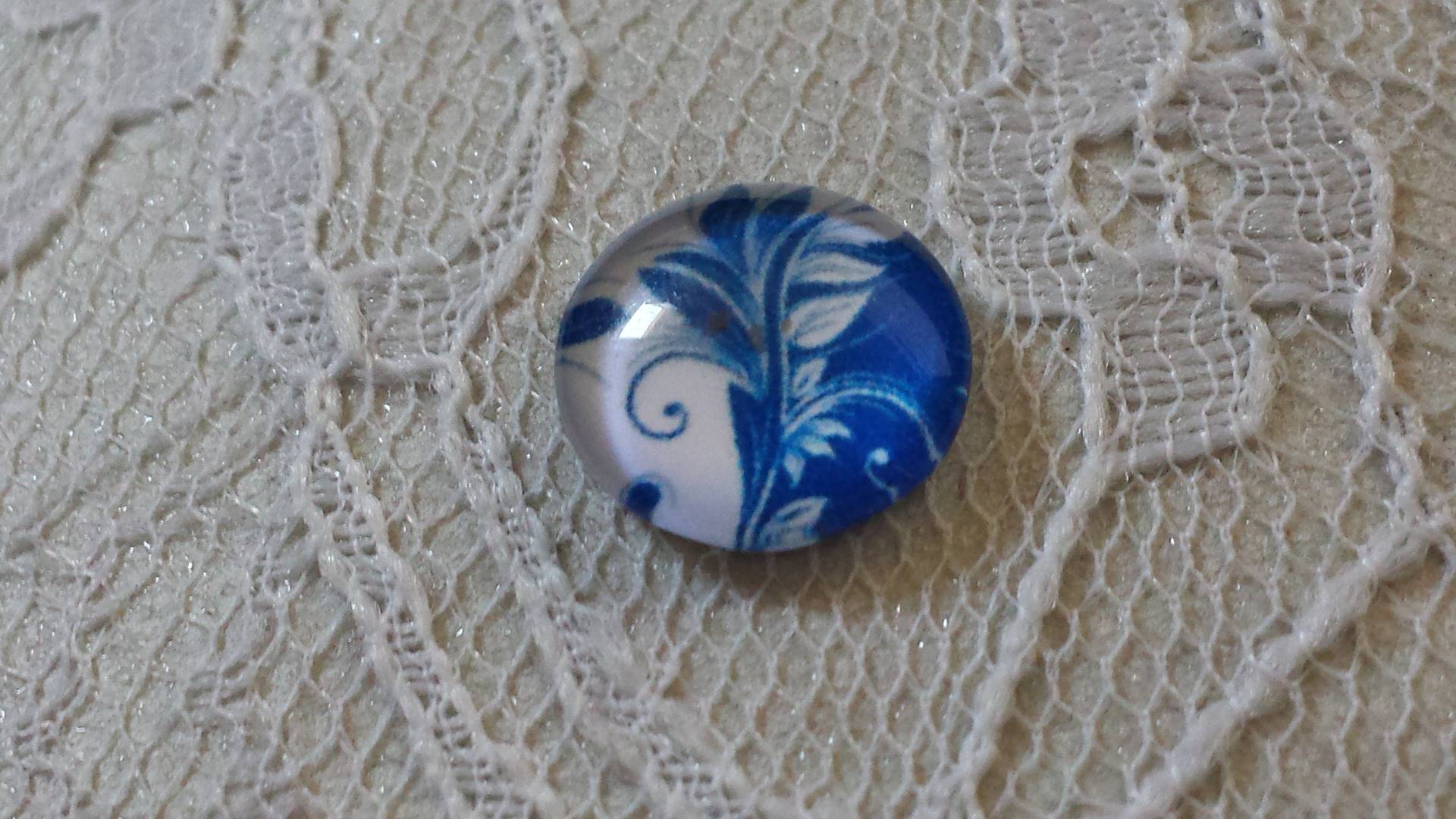 glas cabochon rond 12mm blauwe bloem 033 