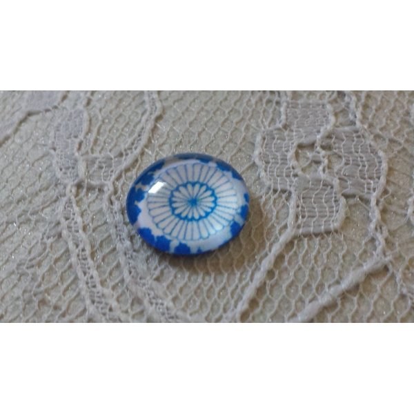 glas cabochon rond 12mm blauwe bloem 032 