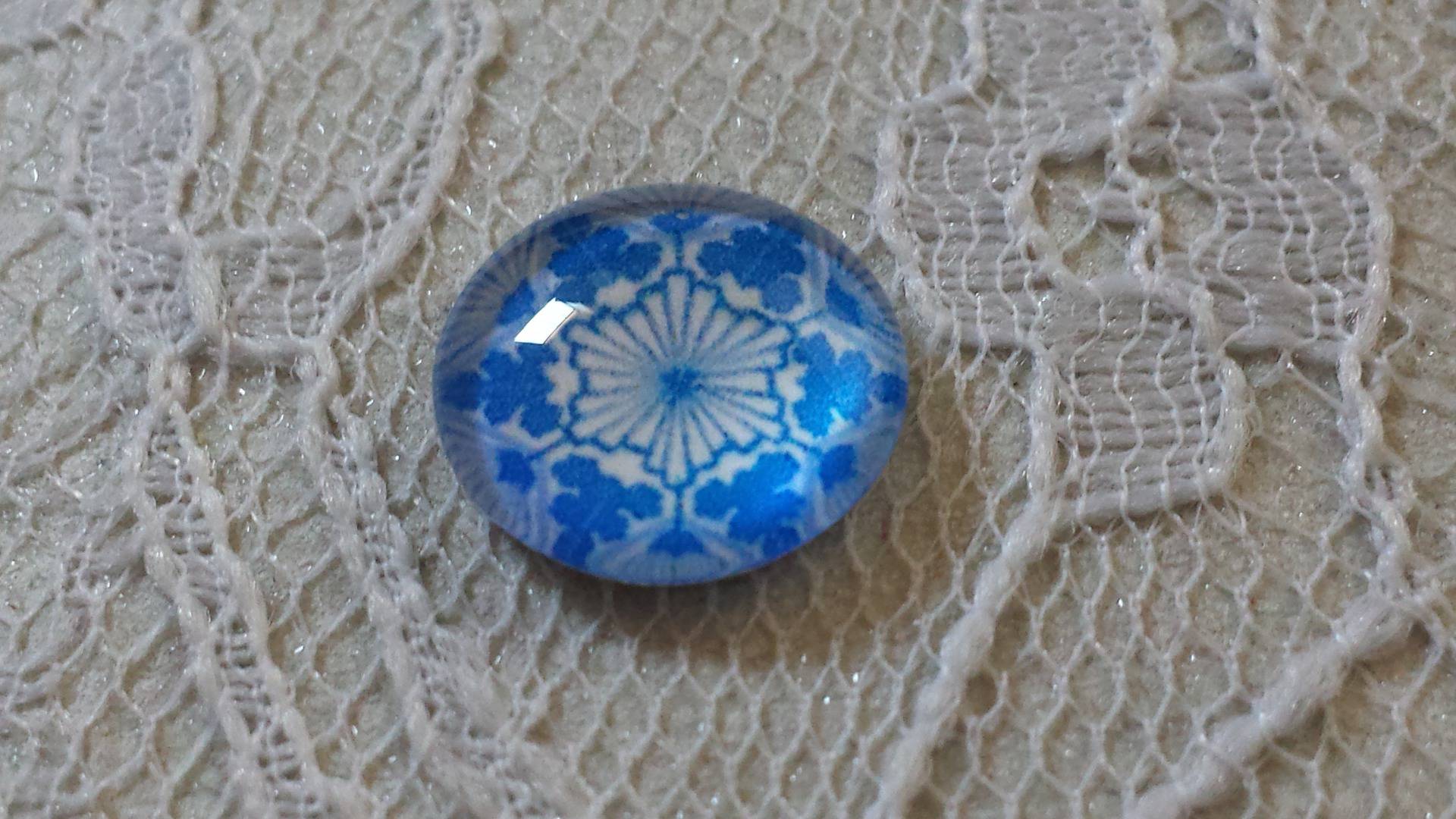 glas cabochon rond 12mm blauwe bloem 031 