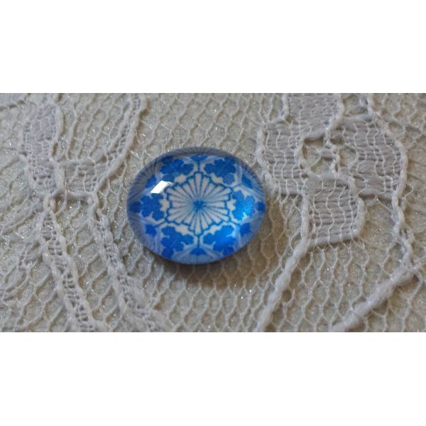 glas cabochon rond 12mm blauwe bloem 031 