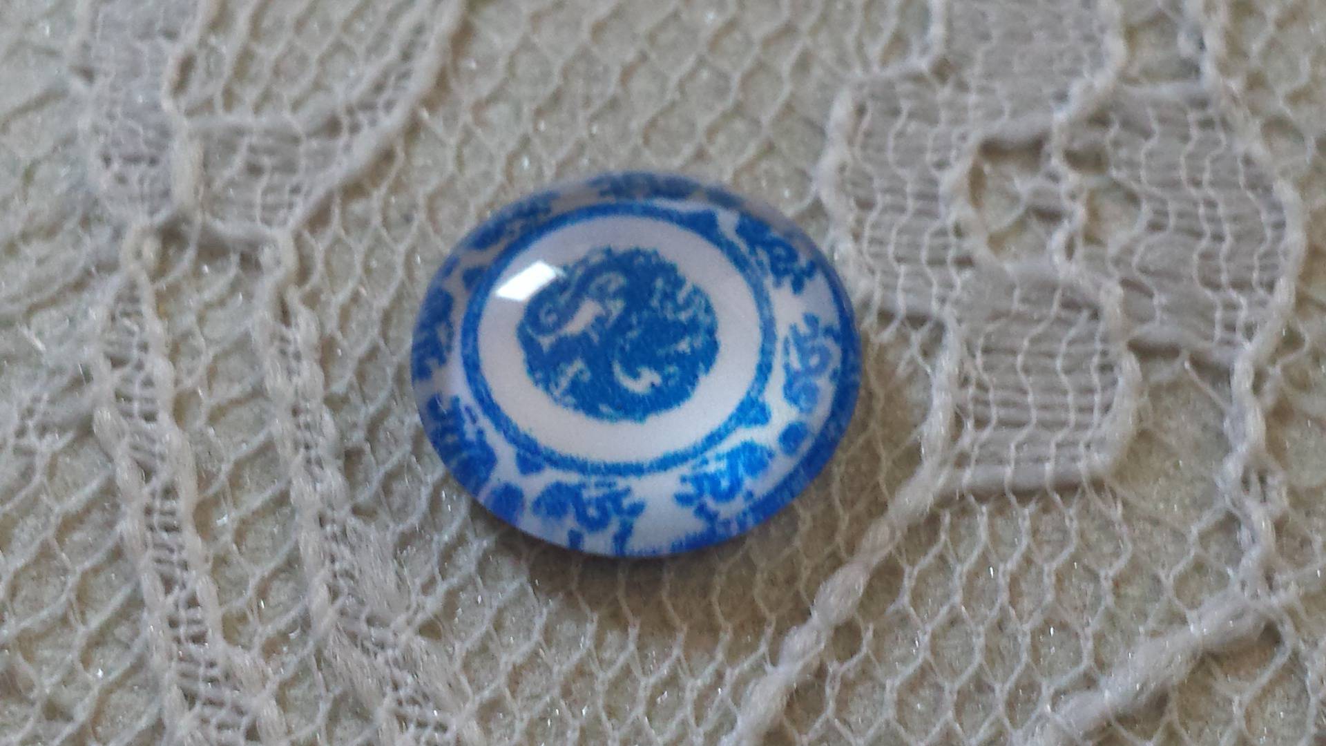 glas cabochon rond 12mm blauwe bloem 029 
