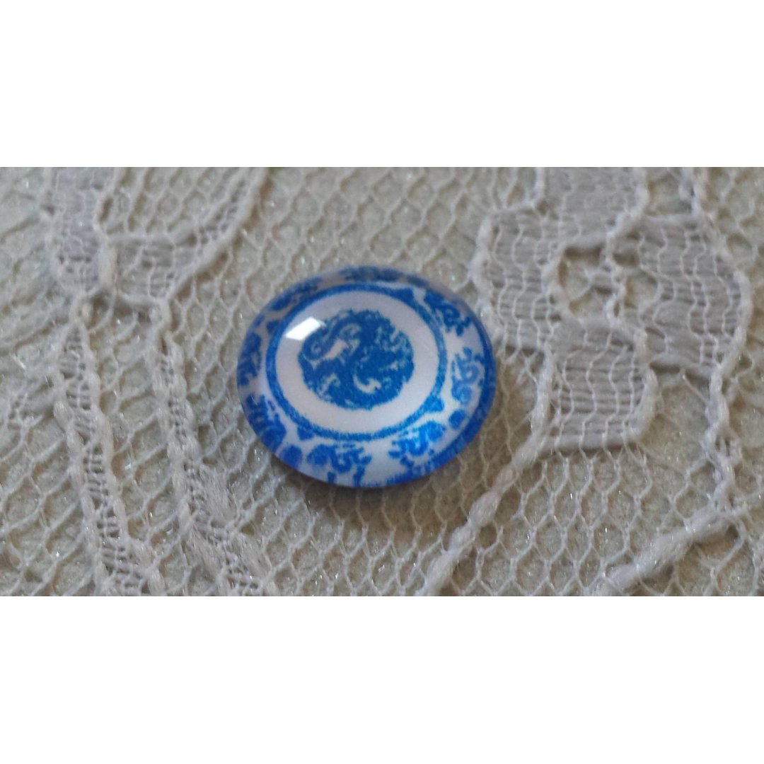 glas cabochon rond 12mm blauwe bloem 029 
