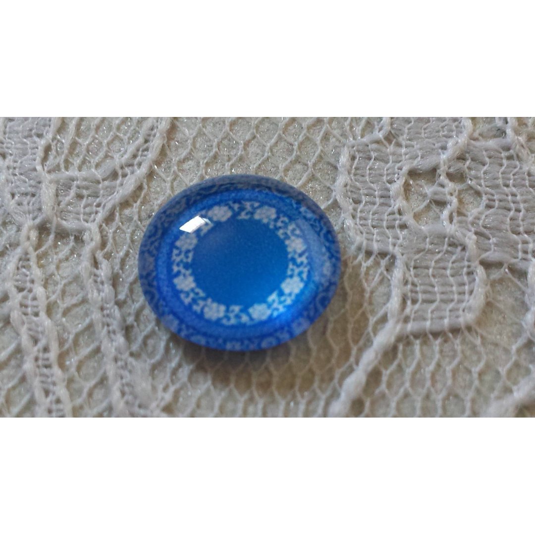 glas cabochon rond 12mm blauwe bloem 027 