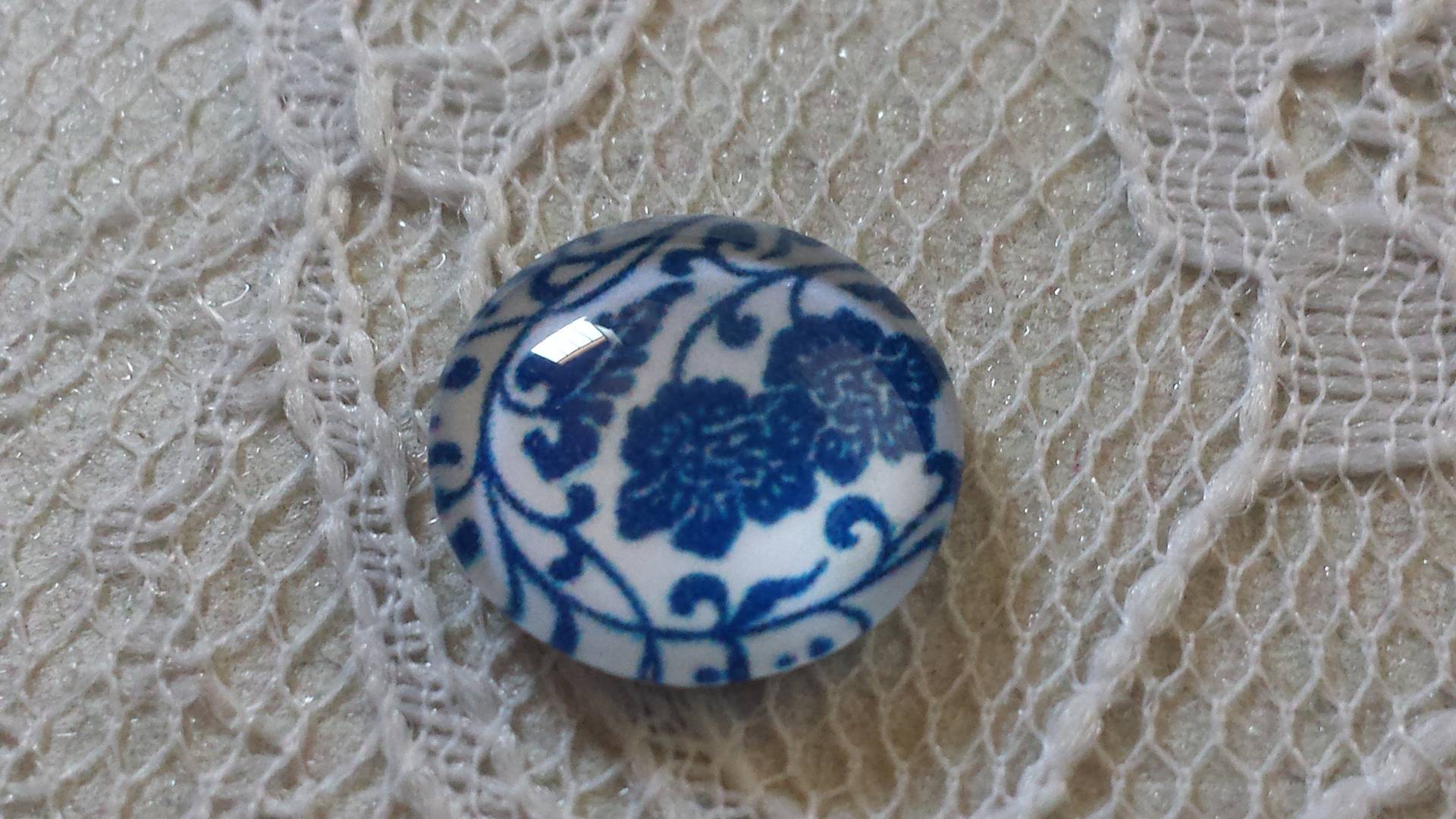 glas cabochon rond 12mm blauwe bloem 028 