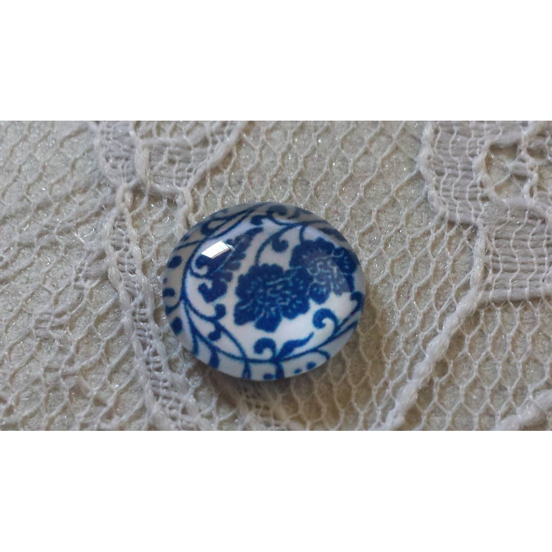 glas cabochon rond 12mm blauwe bloem 028 