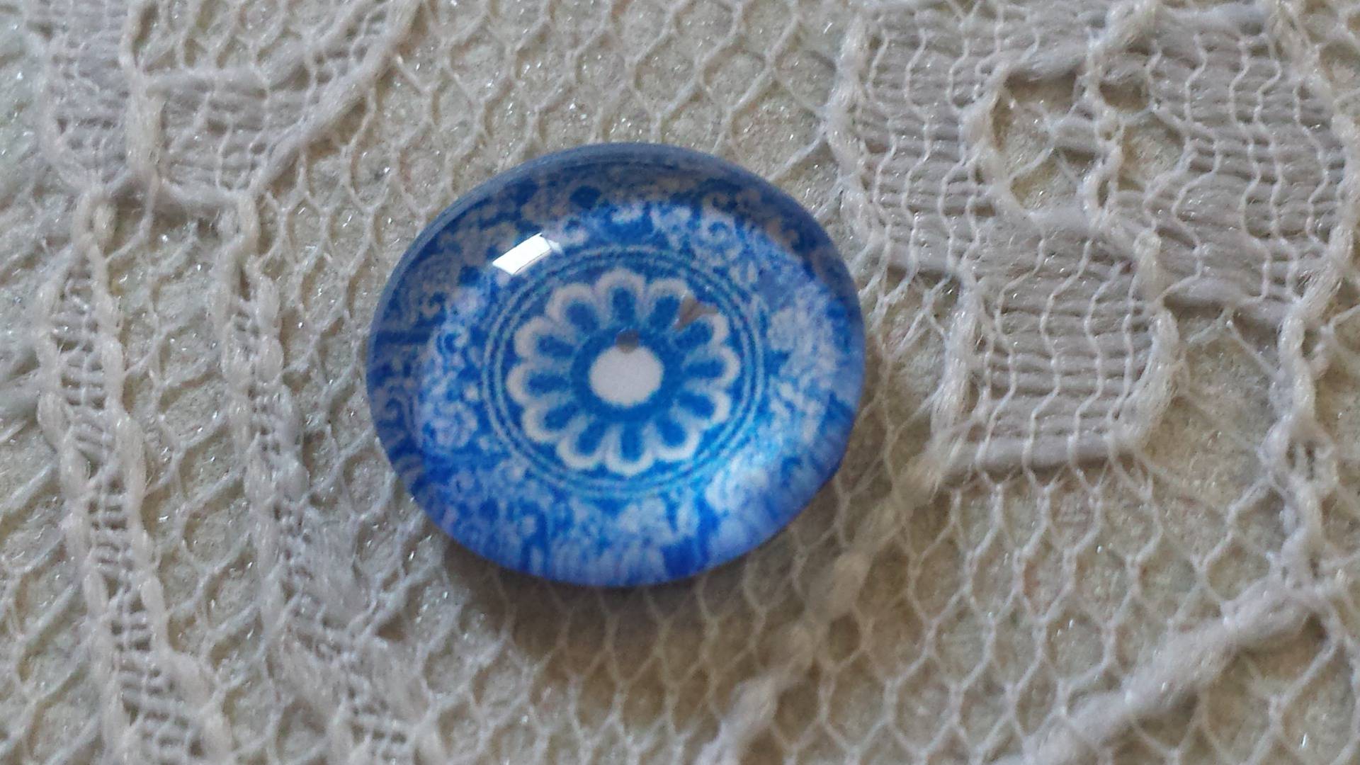 glas cabochon rond 12mm blauwe bloem 026 