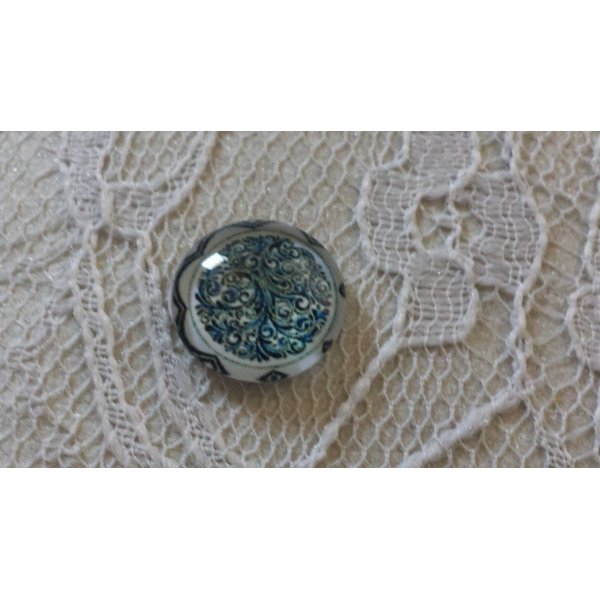 glas cabochon rond 12mm blauwe bloem 025 