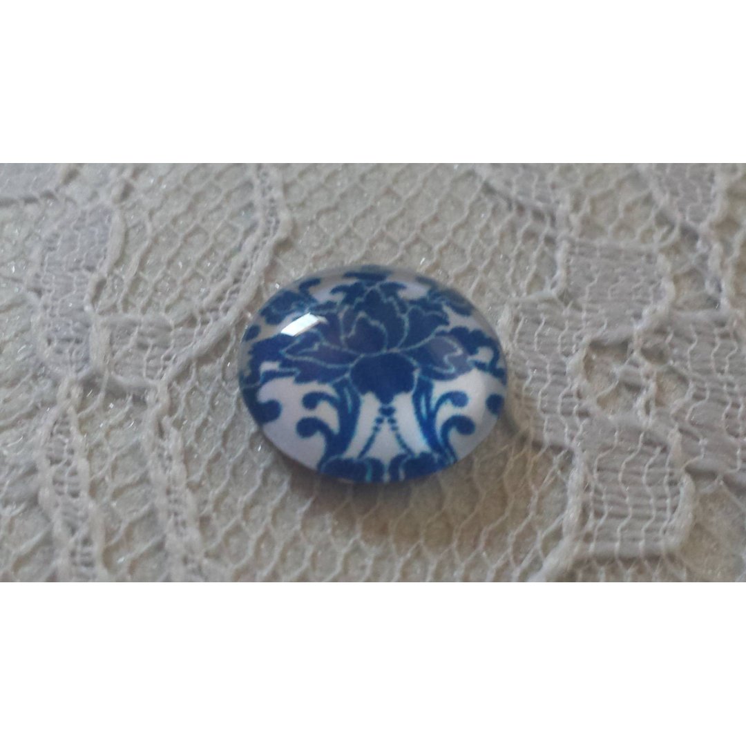 glas cabochon rond 12mm blauwe bloem 024 