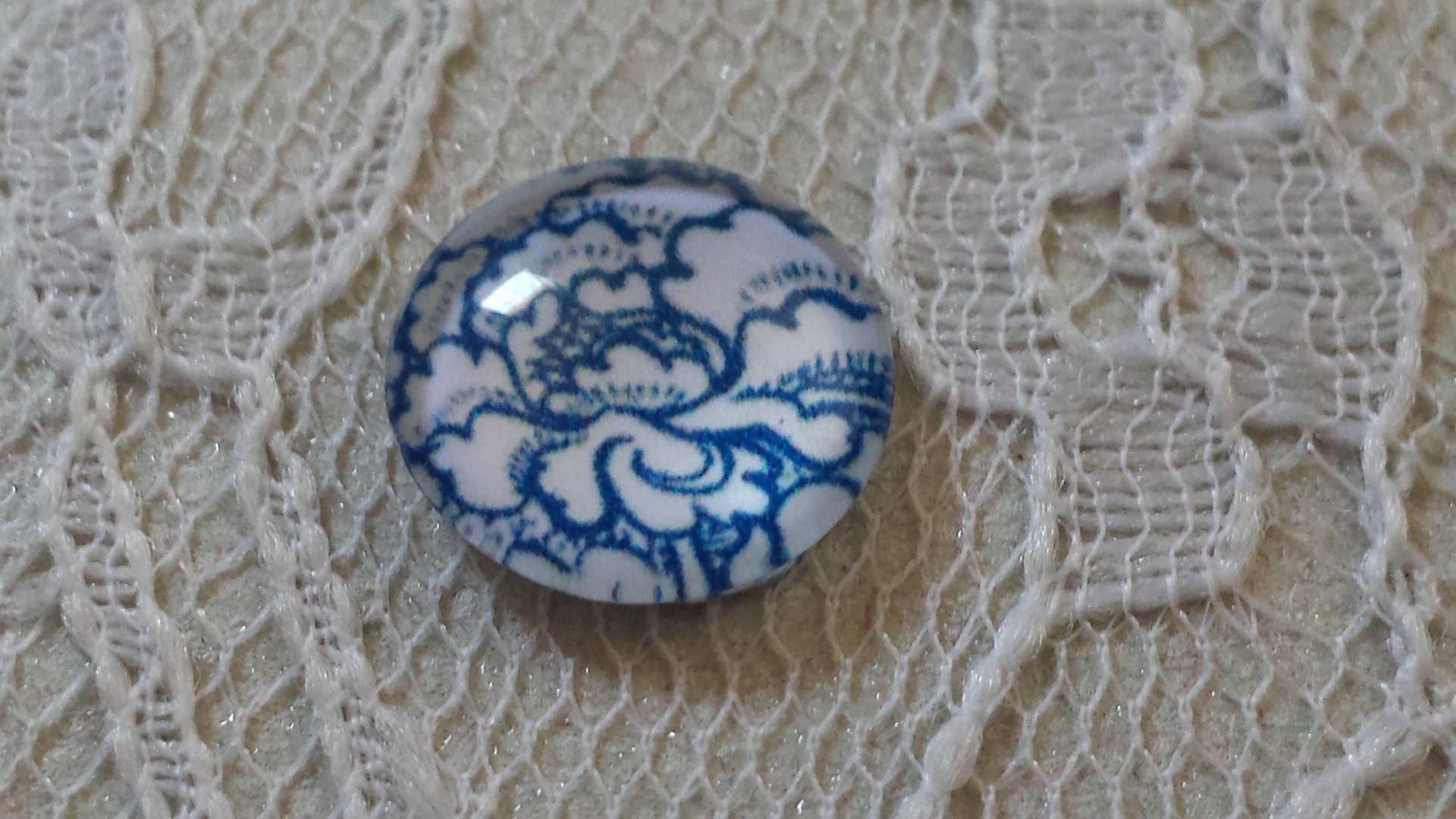 glas cabochon rond 12mm blauwe bloem 021 