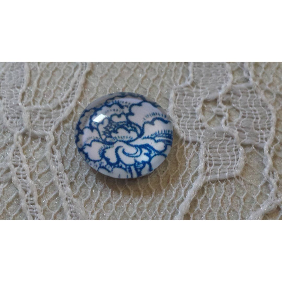 glas cabochon rond 12mm blauwe bloem 021 