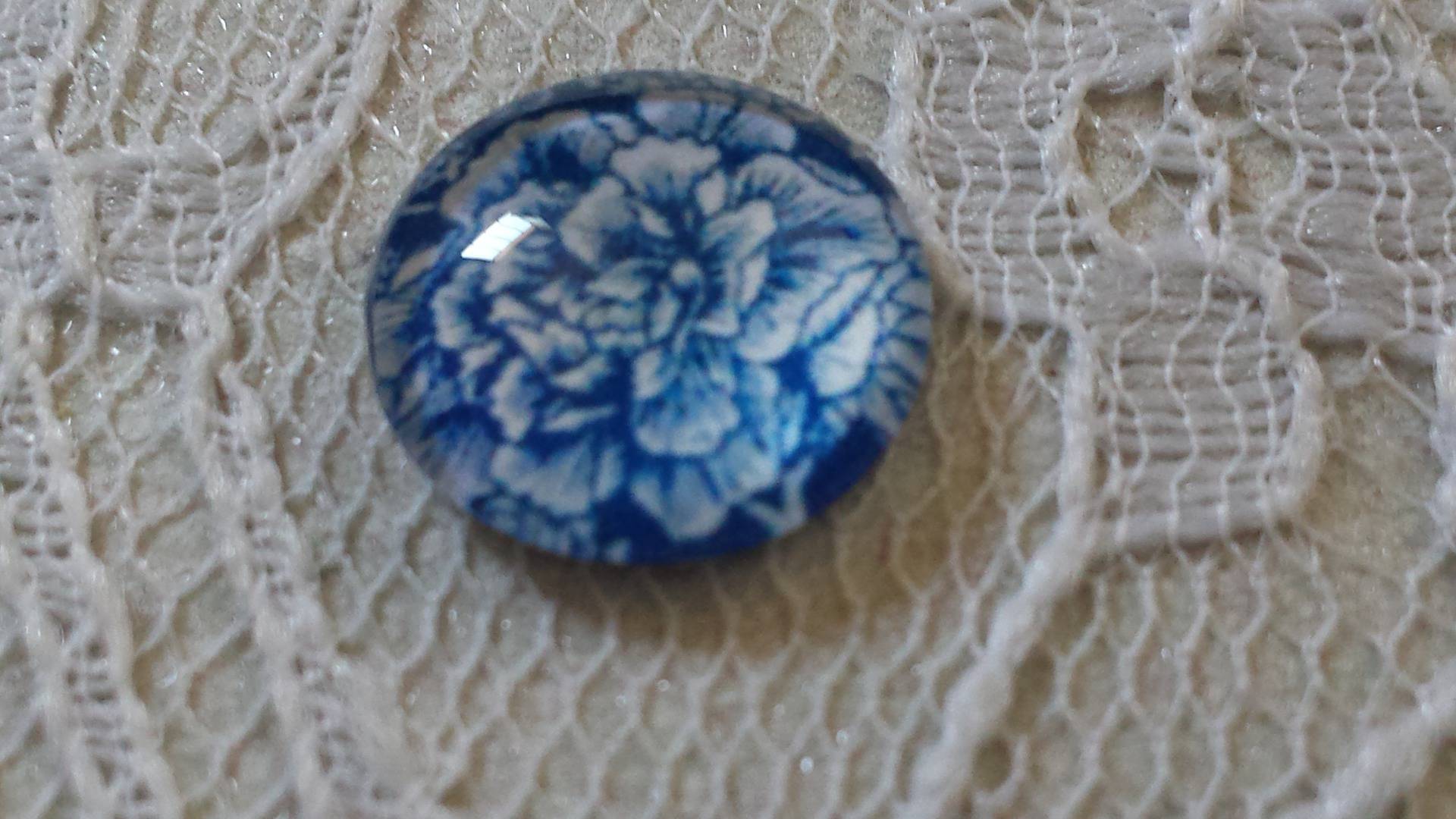 glas cabochon rond 12mm blauwe bloem 019 