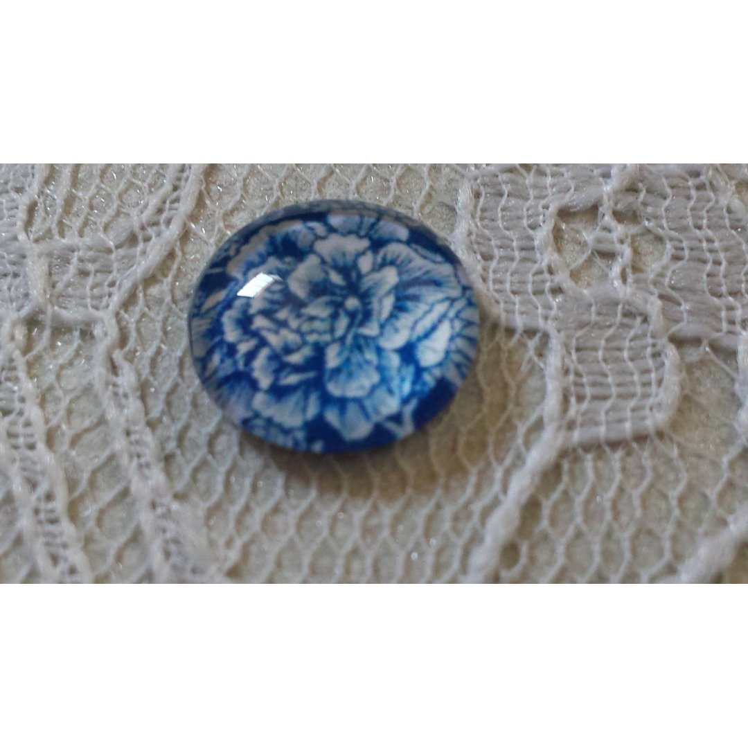 glas cabochon rond 12mm blauwe bloem 019 