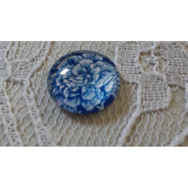 glas cabochon rond 12mm blauwe bloem 019 