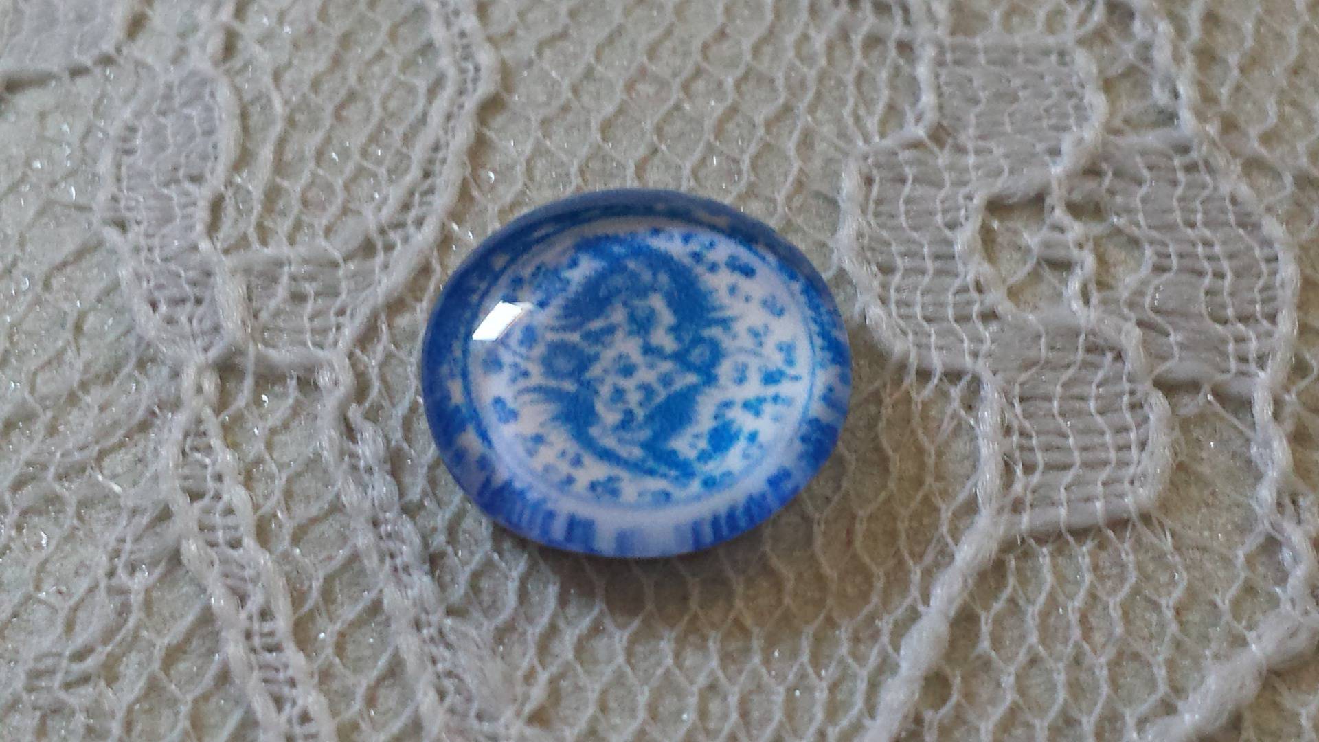 glas cabochon rond 12mm blauwe bloem 018 