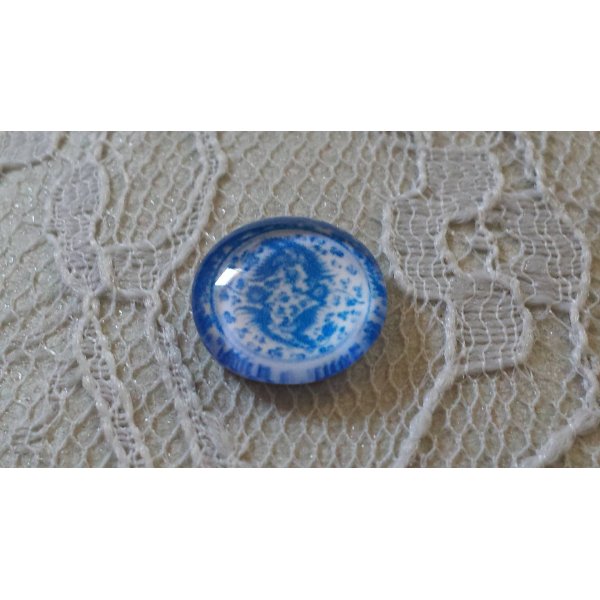 glas cabochon rond 12mm blauwe bloem 018 