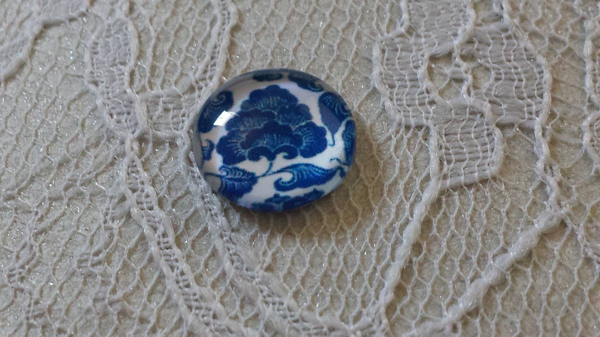 glas cabochon rond 12mm blauwe bloem 017 
